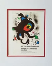 Joan Miro Oeuvre Grave Original  Poster Print Matted Offset Lithograph 1980