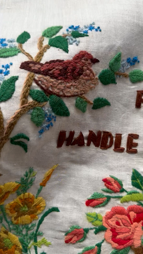 Vintage Needlepoint Embroidery CREWEL Birds Flowers Folk Art Country Home Decor - Video 1 of 1