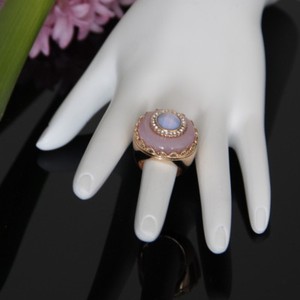 Authentic Madison Moonstone 18K Gold Plated Resin Crystal Round Cocktail Ring