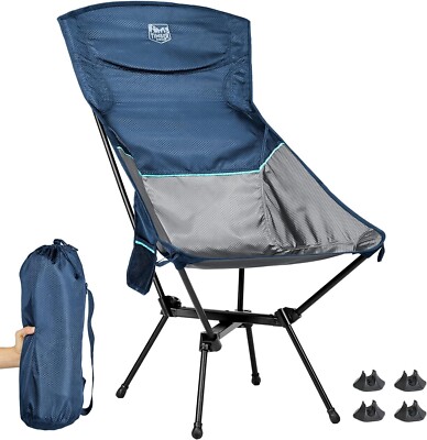 TIMBER RIDGE Ultralight High Back Folding Camping Chair Lightweight Compact Blue