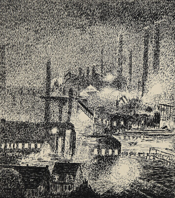 Karl Alexander Schmidt 1890-1973 / Zeichnung ''Saargebiet Hüttenwerk bei Nacht''