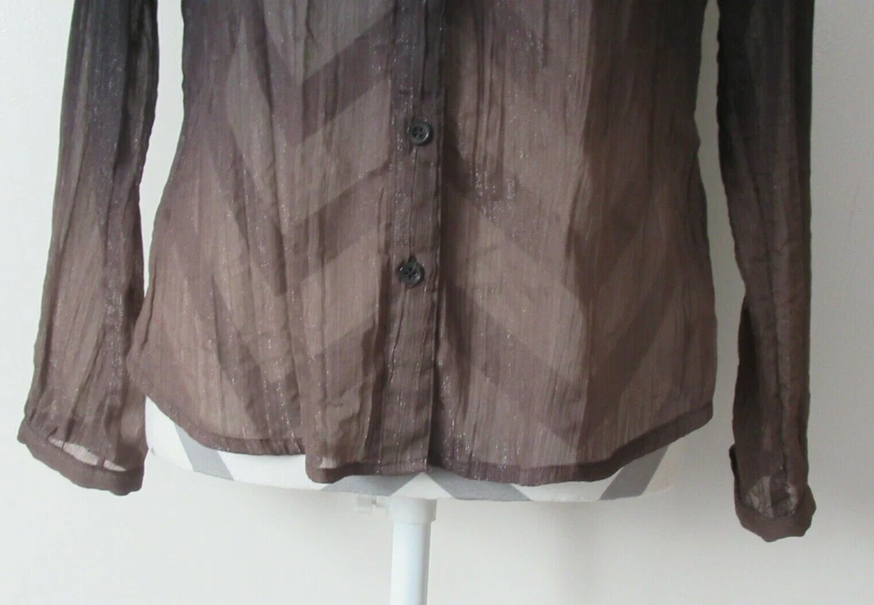 Coldwater Creek 3050 Mujer Top Largo Slv Botón Frontal Marrón Transparente Poli Talla S (6-8) Foto 3 de 4