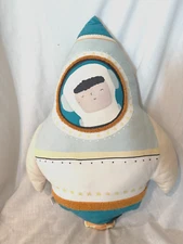 24" Zara Home Rocket Ship W Astronaut Shaped Stuffed Decorative Pillow (LK)