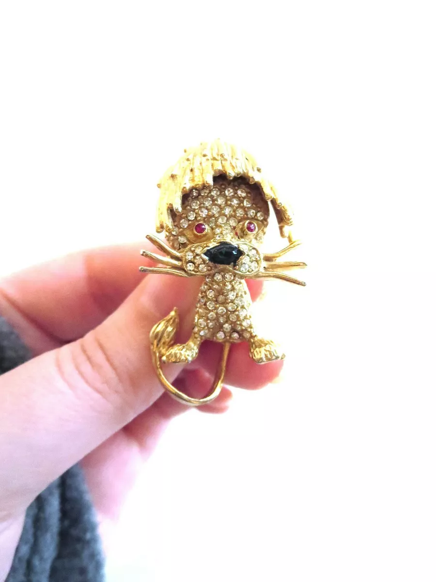 Vintage Les Bernard Inc Gold Rhinestone Lion Brooch eBay