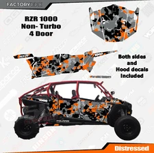 Gray Orange Distressed Camo Racing Graphic kit fit Polaris RZR 1000 4 Door 14-18