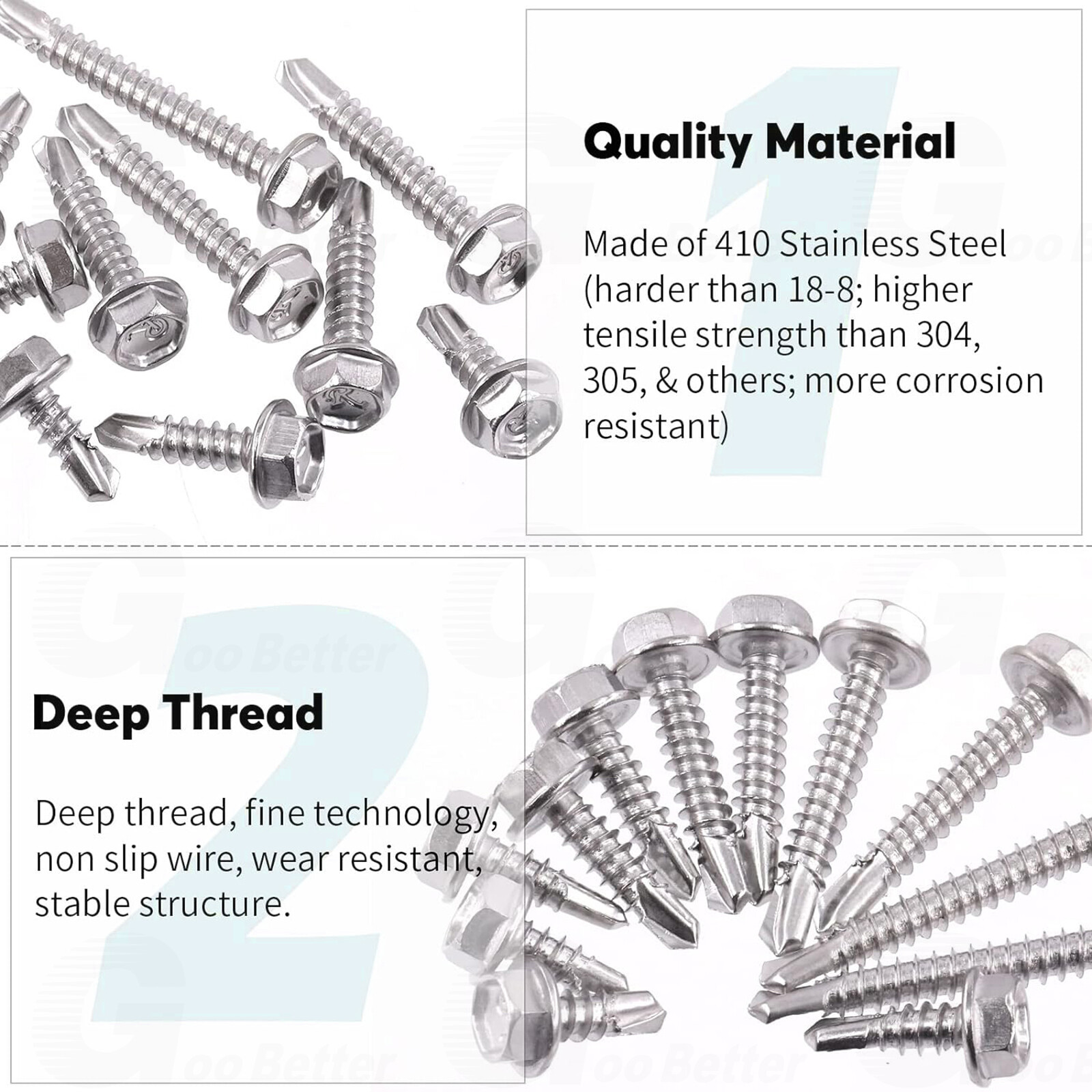 10 Hex Washer Head Self Drilling Screws Tapping 410 Stainless Steel