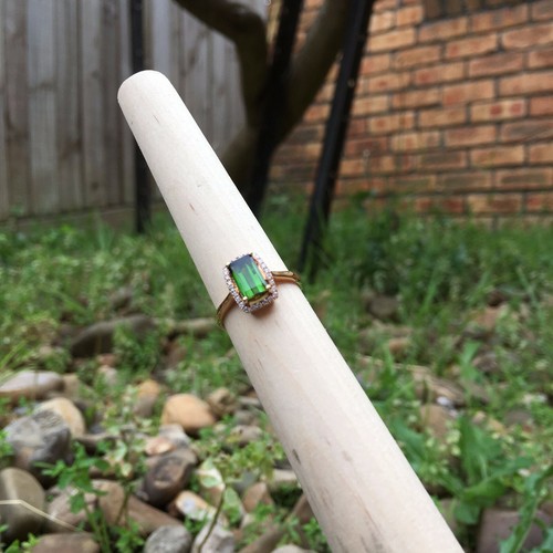 KG66 Natural GREEN Tourmaline W/diamonds in 18K Rose Gold ring - 第 5/11 張圖片
