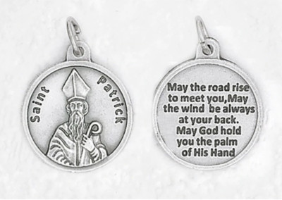 Saint St. Patrick  - Silver Tone Round - Medal with Irish Blessing 171-34-2421