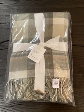 Pottery Barn Ojai Plaid Acrylic Table Throw NEW Rustic Cozy Fall Modern Gray