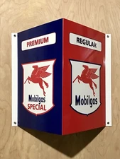 Mobiloil Mobilgas Angle Flange Style Metal  Gasoline Gas sign Pump Oil WOW!!!