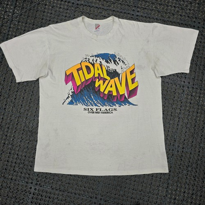 #ad Six Flags Over Mid America TIDAL WAVE Amusement Ride T Shirt Vintage 90#x27;s XL $66.29