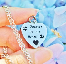 Pet Cremation Necklace Pendant Urn Paw Print Dog Cat Forever In My Heart Always