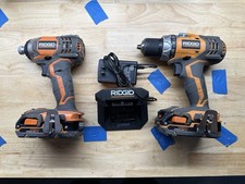 RIDGID 18V Drill Driver Combo R86008 R86034 2 Batteries Charger Tested
