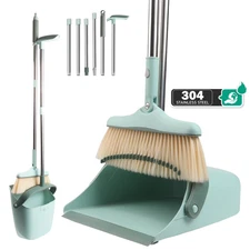 58″ Stand Up Broom & Dustpan Set Rotating Head, Self-Cleaning Combo for Home