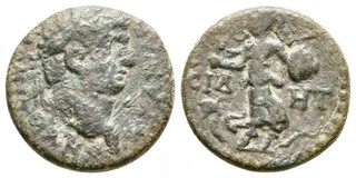 DOMITIEN (81 96) bronze de SIDE Athena a ses pieds un serpent