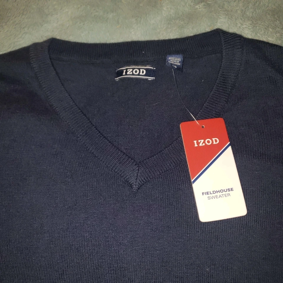 New IZOD Men's V-Neck Navy Blue Knit Sweater Size Large - Image 2 of 4