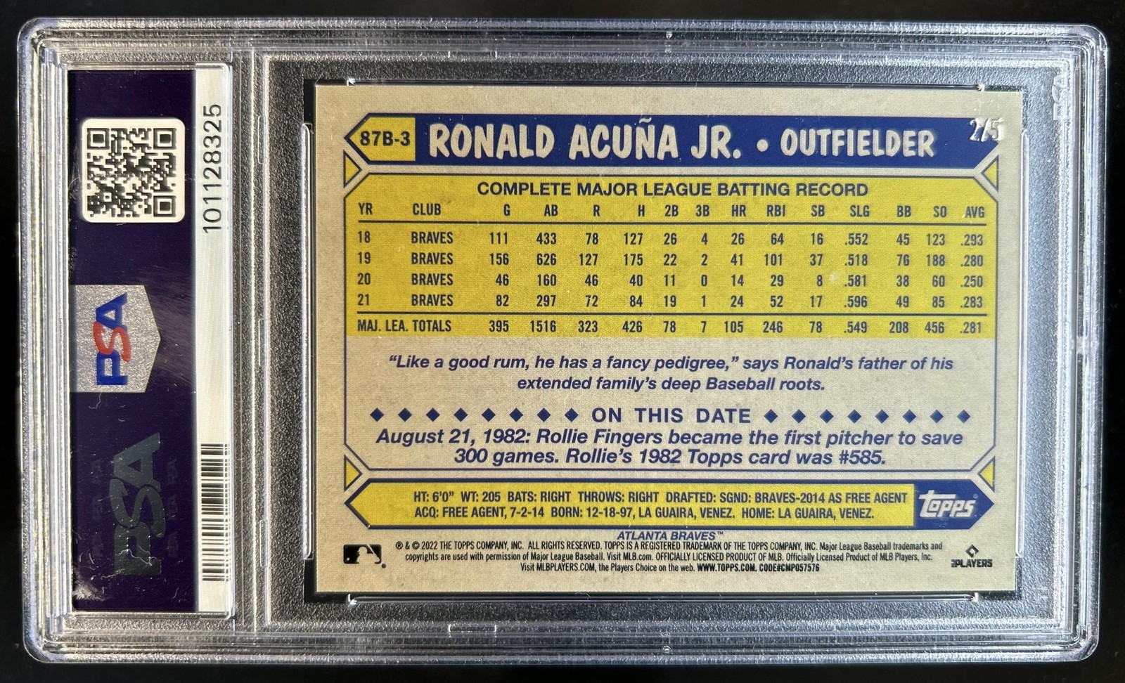 2022 Topps Japan Ronald Acuna Jr. 1987 Cherry Tree Red #/5 PSA 8 view 2