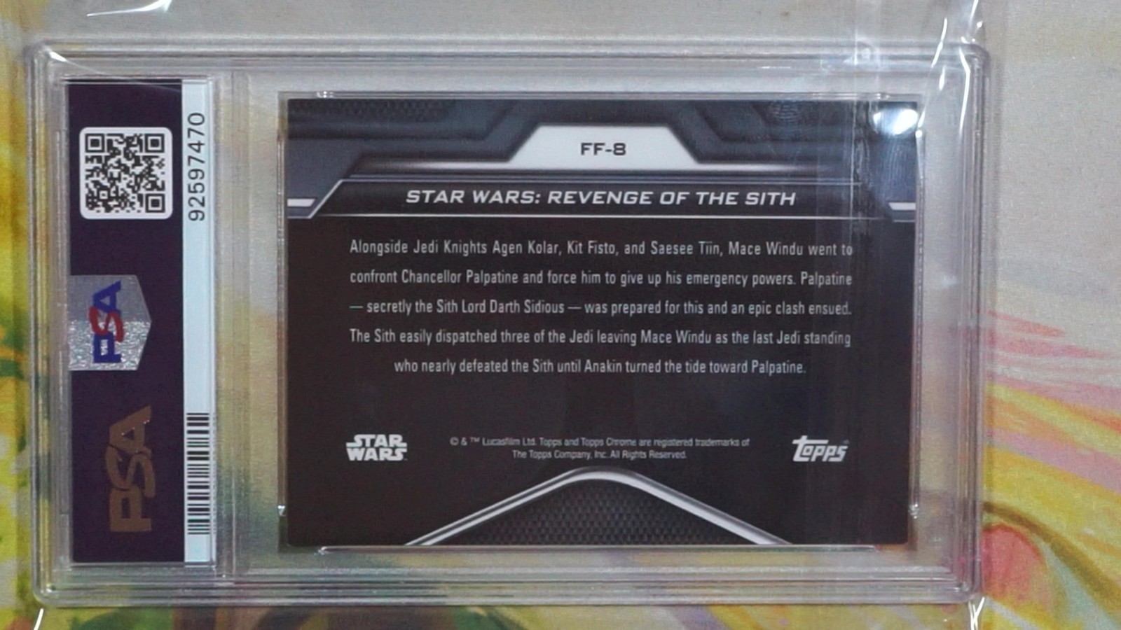 2023 Topps Chrome Black Star Wars #FF-8 Mace Windu vs Palpatine SUPER 1/1 PSA 9 view 3