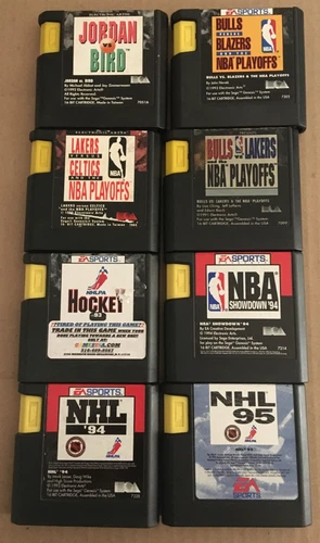 Assorted Vintage Lot of 8 Sega Genesis Games Basketball and Hockey TESTED,WORKS