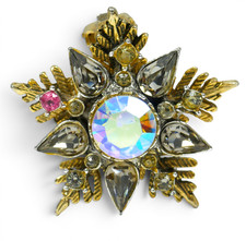 Vintage Elizabeth Reimer Arcansas Rhinestone Snowflake Gold Tone Scarf Clip