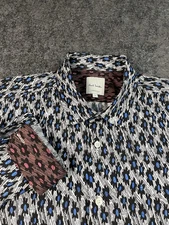 Paul Smith Long Sleeve Button Down Shirt Mens XL Blue Floral AOP Made in Italy