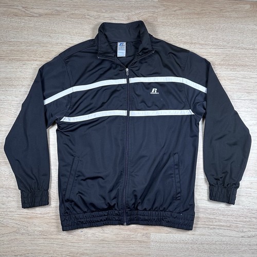 Veste de survêtement Russell Athletics homme grand L noir rayé fermeture éclair complète course à pied