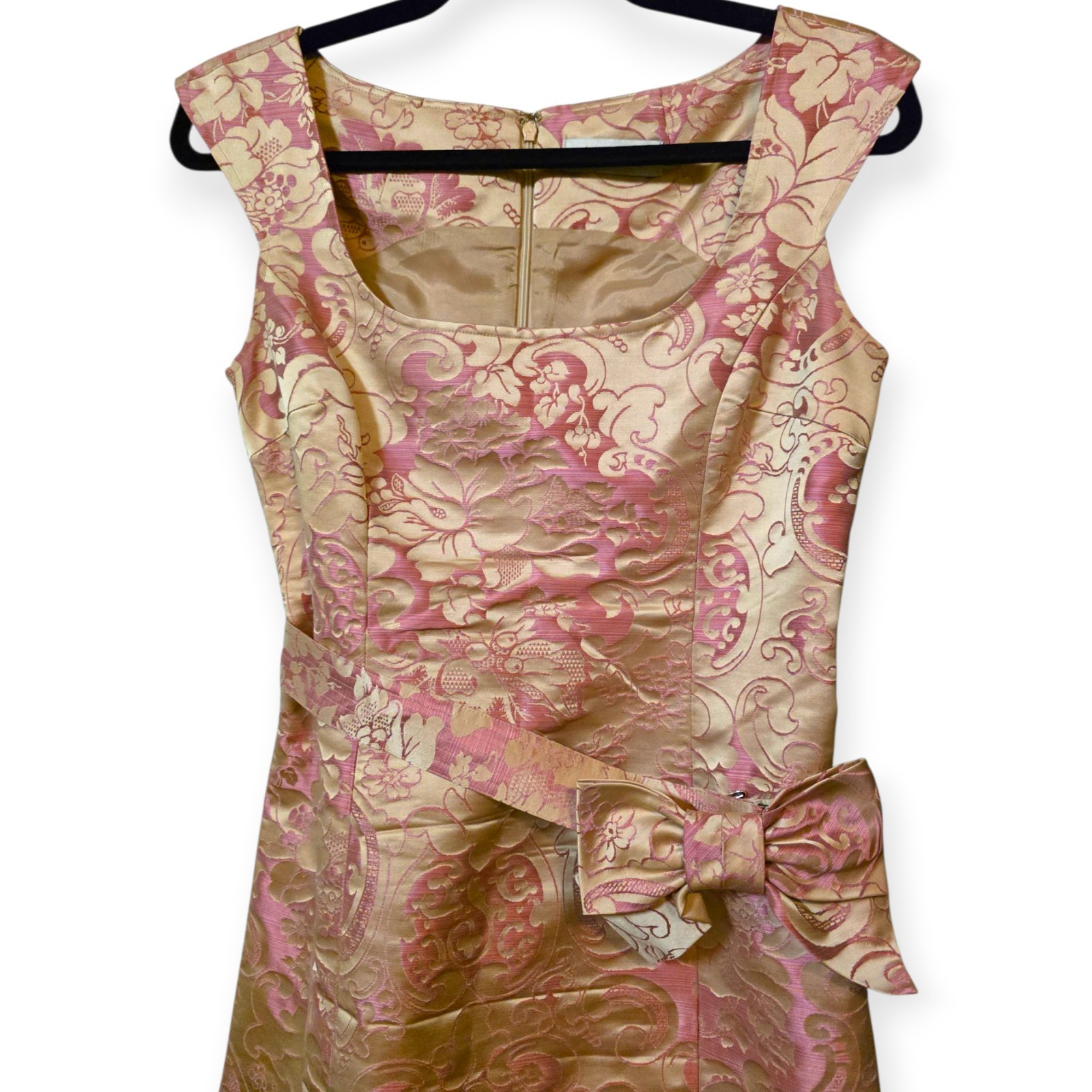 Rickie Freeman For Teri Jon 100% Silk Nude And Pink Floral Brocade Dress In Sz 2