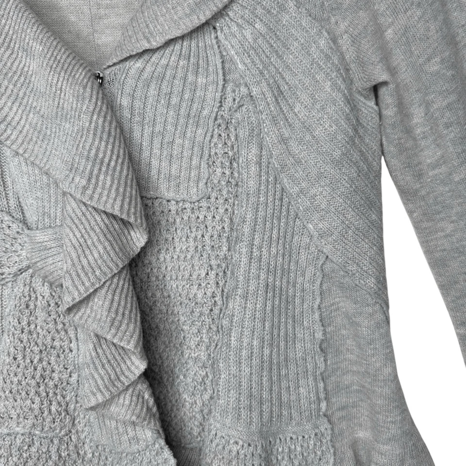 Cárdigan Suéter Chalet Gris Mezcla Lana Volantes Mezcla Puntada Detalle Lazo Talla XL Foto 3 de 4
