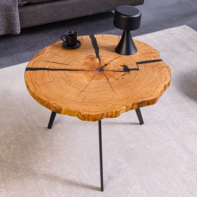 Couchtisch ARBOR - 65cm - natur schwarz - Massivholz Eichenholz Metall - rund