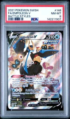 2021 POKEMON SWORD & SHIELD BATTLE STYLES #146 FULL ART/EMPOLEON V PSA 8