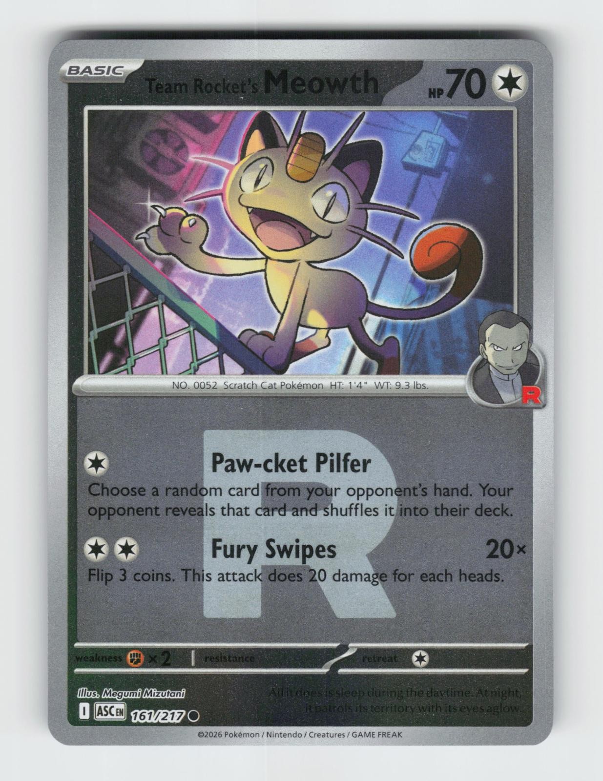 Team Rocket's Meowth (Team Rocket) 161/217 Reverse Ascended Heroes Pokemon NM