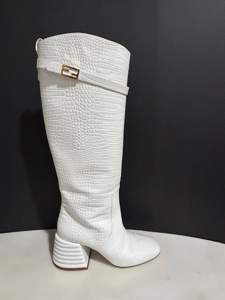 Fendi 40/9.5 码 PROMENADE Stivale Cocco 白色 Croc 压花女式高筒靴 — 第 2/4 张图片