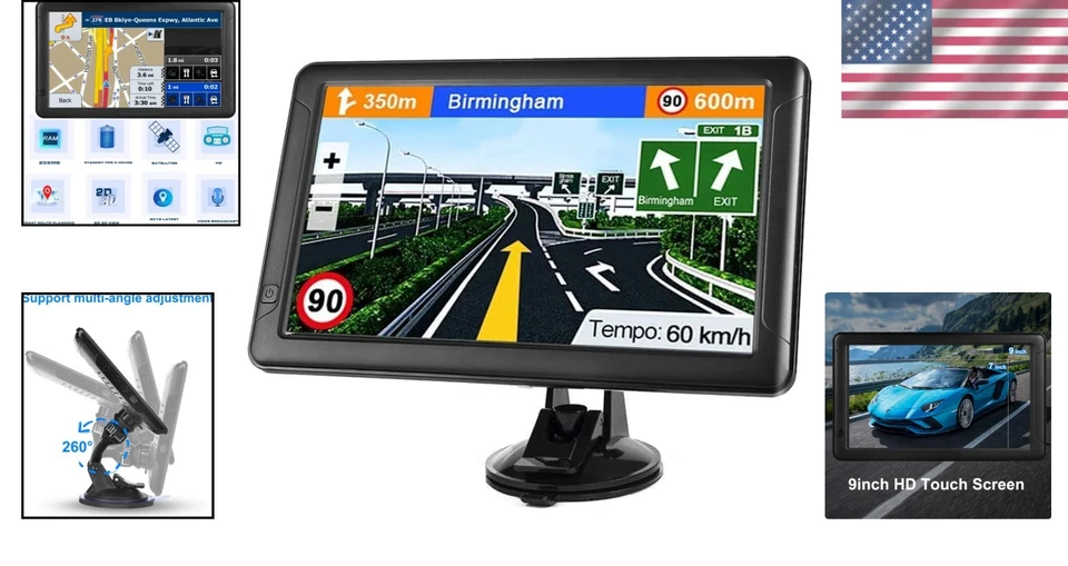 GPS Navigation 9 Inch Touch Screen Car Truck RV Real Voice Direction USA Map - Image 2 of 4