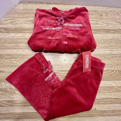 GYMBOREE Girls Size 4/5 Red Velour Sweatsuit~Full Zip Hooded Jacket~Pull On Pant