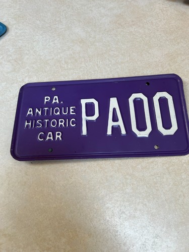 Vintage 1970's Pa. Antique Historic Car Sample Metal License Plate:  PA00