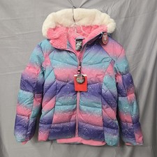 NWT Zero Xposur Girls 10-12 Puffer Jacket Faux Fur Trim Hood Full Zip Pink Warm