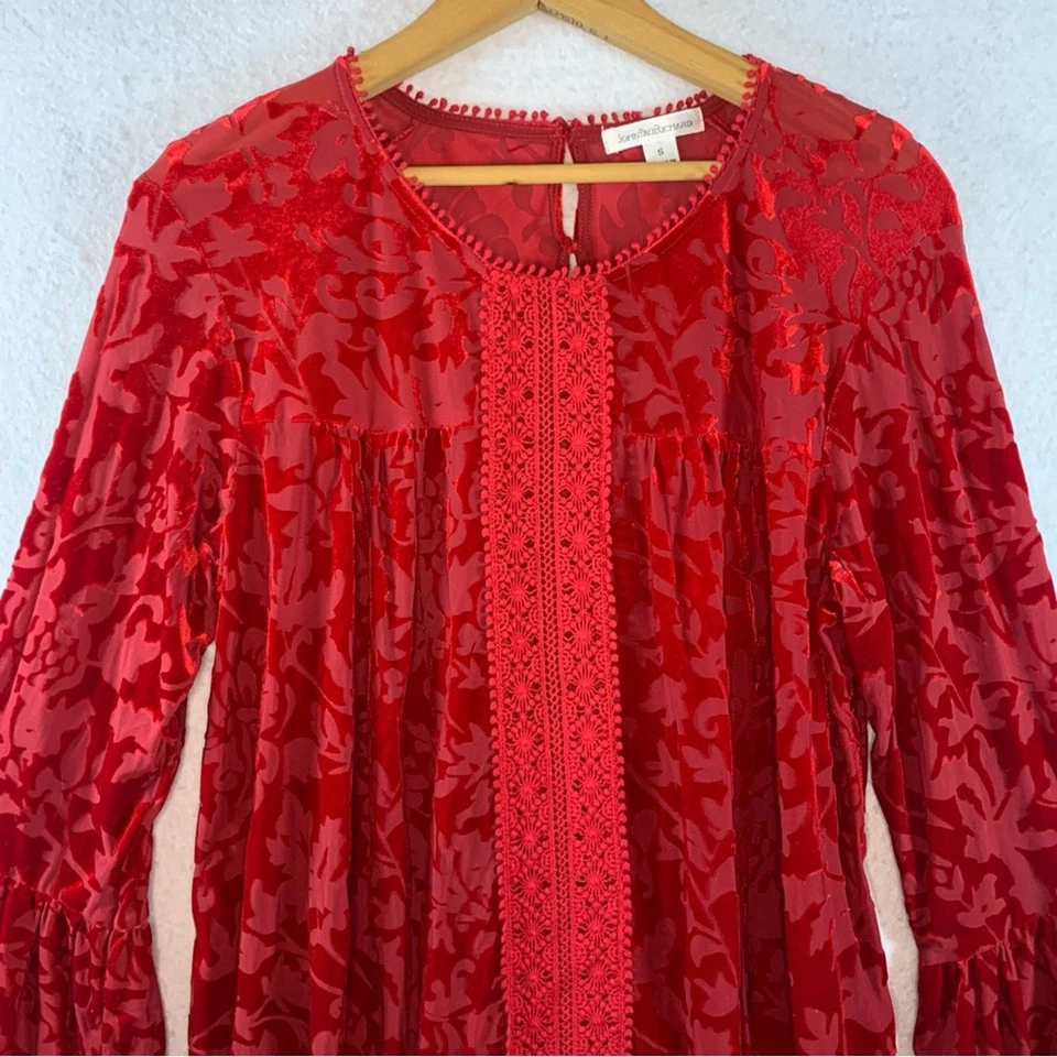 Top John Paul Richard Mujer Terciopelo Burnout Talla S Boho Crochet Holiday Regency Foto 2 de 4