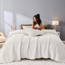 Wonderful Corduroy Texture Ivory Quilt Set Queen - Hypoallergenic Skin-Friendly