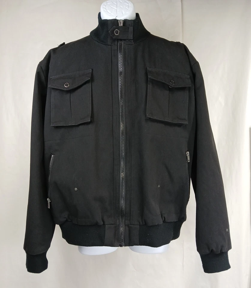 Frank Q Denim Bomber Jacket Denim Size XL aka Frank and Oak Full Zip Knit Collar - Image 2 of 4
