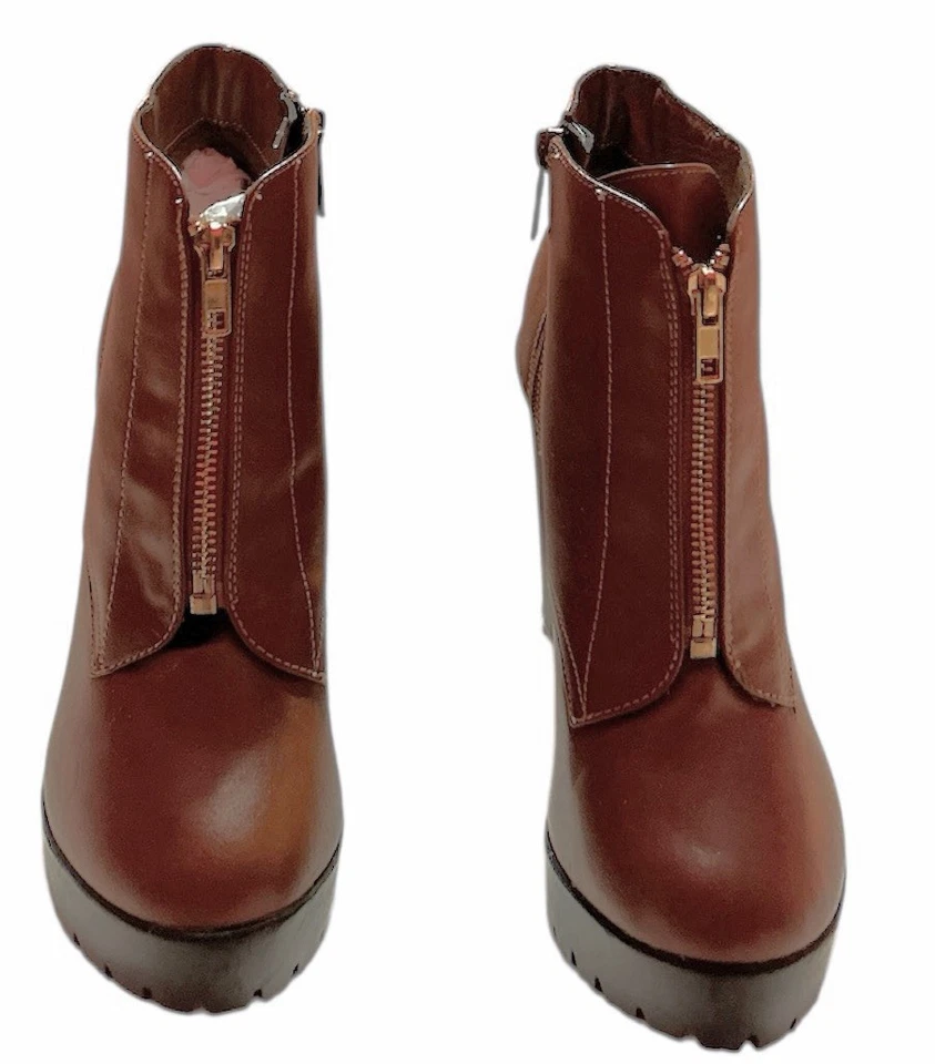 Botín Breckelles DD64 Mujer Cuero sintético Puntera Almendra Tacón Grueso Plataforma Cremallera Foto 2 de 4