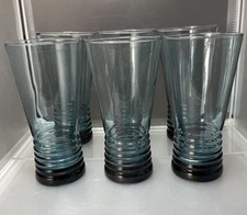 Set of 6 - Libbey Nexus Cooler Blue Heavy Base Ribbed Flared Modern Glasses