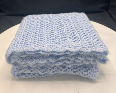 Hand Crocheted Baby Blanket Light Blue Afghan Throw Handmade 35-37 