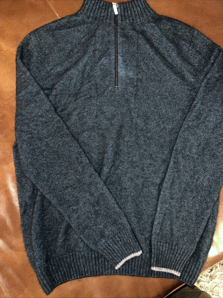 MERINOMINK Made In New Zealand POSSUM FUR & MERINO WOOL Teal Blue Sweater L Zip - Image 2 of 4