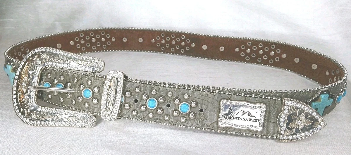 MONTANA WEST Belt Size 36 Rabbit Fur Leather  Rhinestone Bling Studded Nice Montana West Rhinestone Belts for Women for sale | eBay main image 2