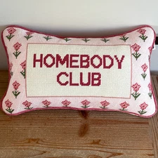 Rachel Zoe Cross-stitch Needlepoint Vintage Look HOMEBODY CLUB Pillow NWT