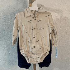 Carter's Cream and Navy wolves One piece pant set- 9months