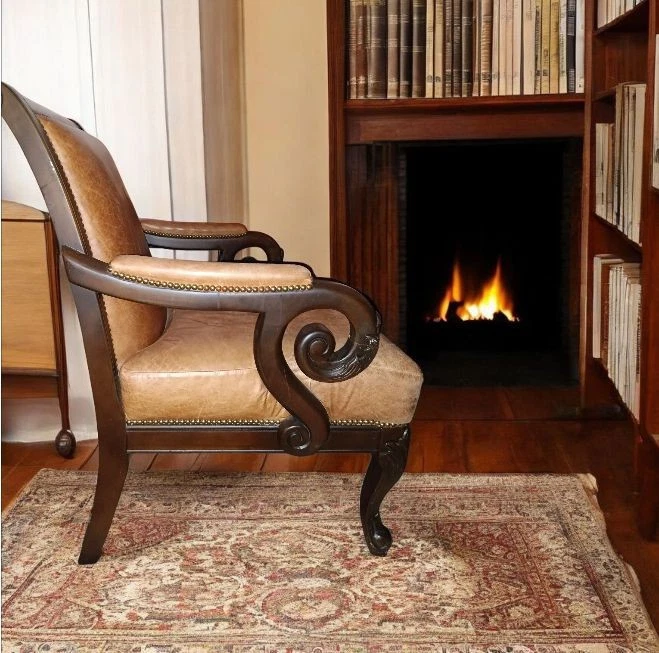 Georgian-style Henredon Accent Full Grain Leather Chair with a Matching Ottoman - Image 4 of 4