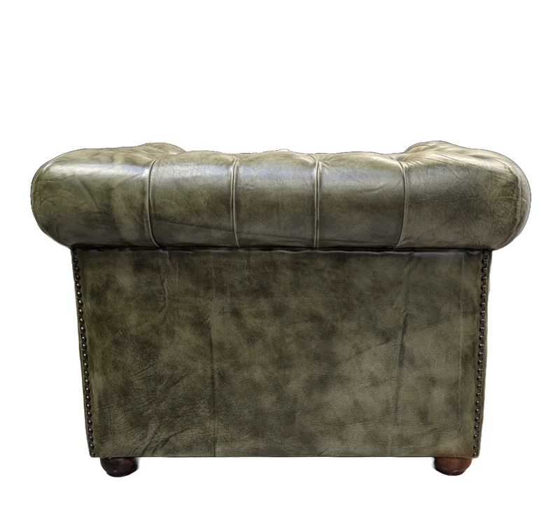 Poltrona Chesterfield Club in VERA PELLE Verde Capitonné con Borchie Salotto Pub, fotografia 15 di 16