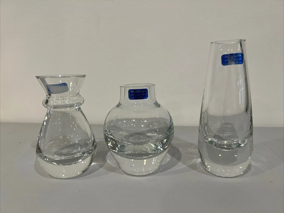 Set Of 3 Vase Made In Poland Crystal Legends By GodingerSilver Art Handcut Clear - Image 4 of 4