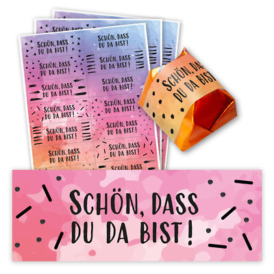 60er Aufkleber-Set Schön, dass du da bist I Gastgeschenk I Rechteckig I dv_1358